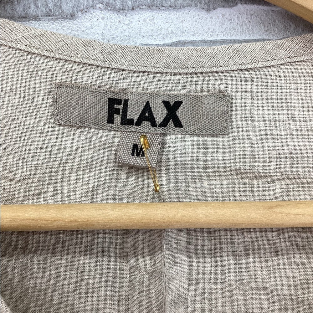 Flax 100% Linen Tan Button Up Top Size Medium New - Picture 3 of 5